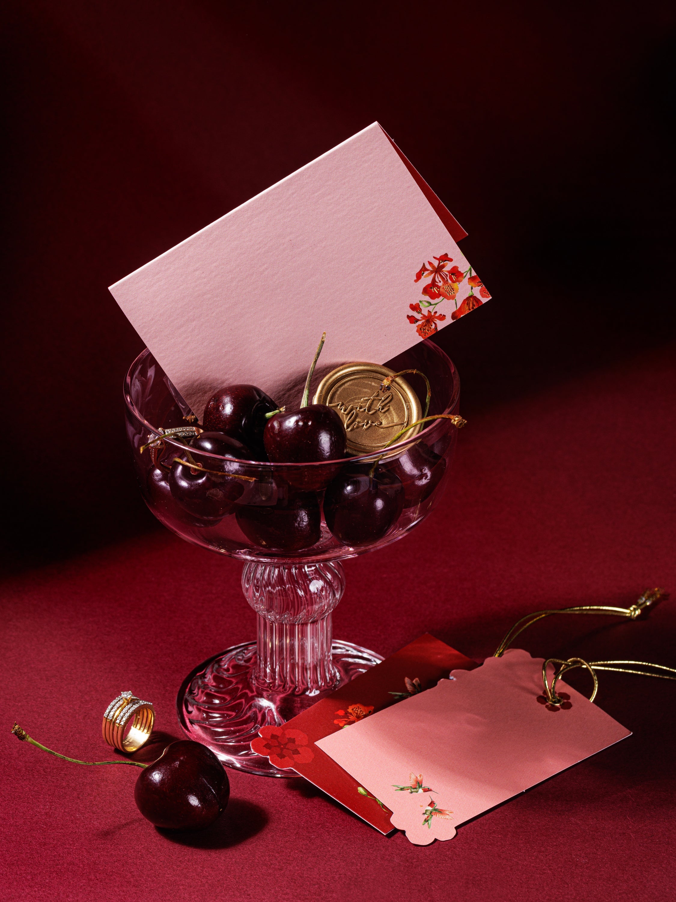 Blossom Notes fold cards — lifestyle flat-lay