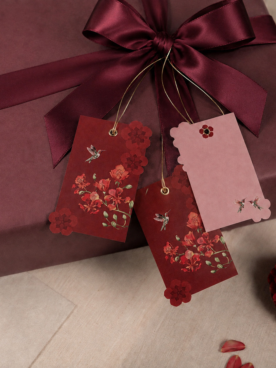 Blossom Notes gift tags on gift box — studio concept