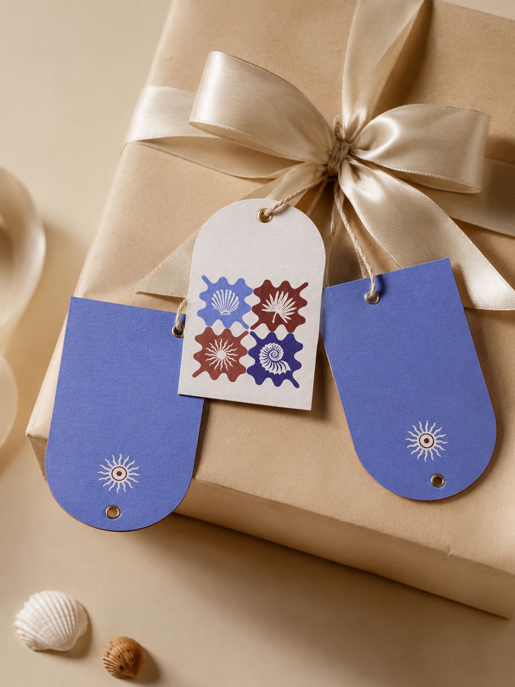 Coastal Escape gift tags — studio concept