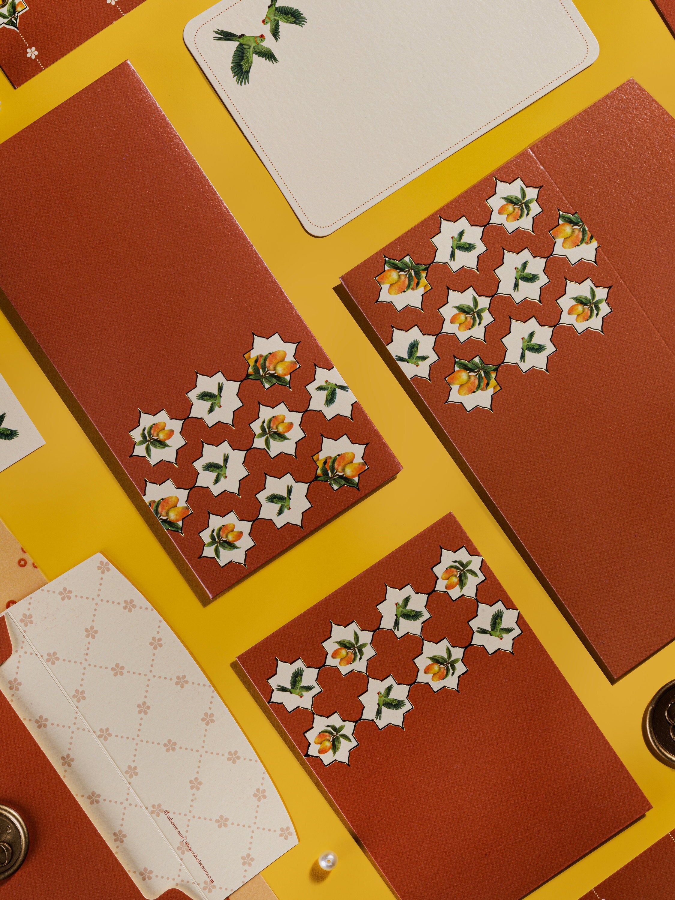 Mango Tales money envelopes in terracotta with white star florals