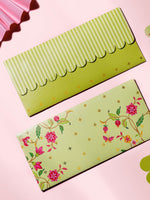 Summer Bloom money envelopes in lime green with pink floral print